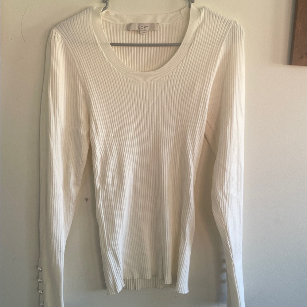 LOFT Cream Ribbed Knit Top